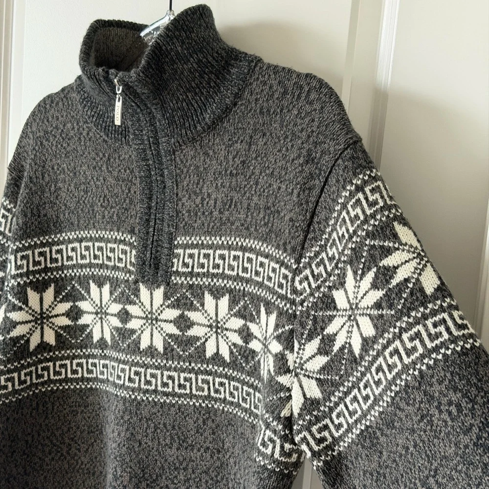 Polo Ralph Lauren Vintage Wool Fair Isle Snowflake Half-Zip Mock Neck Sweater-XL